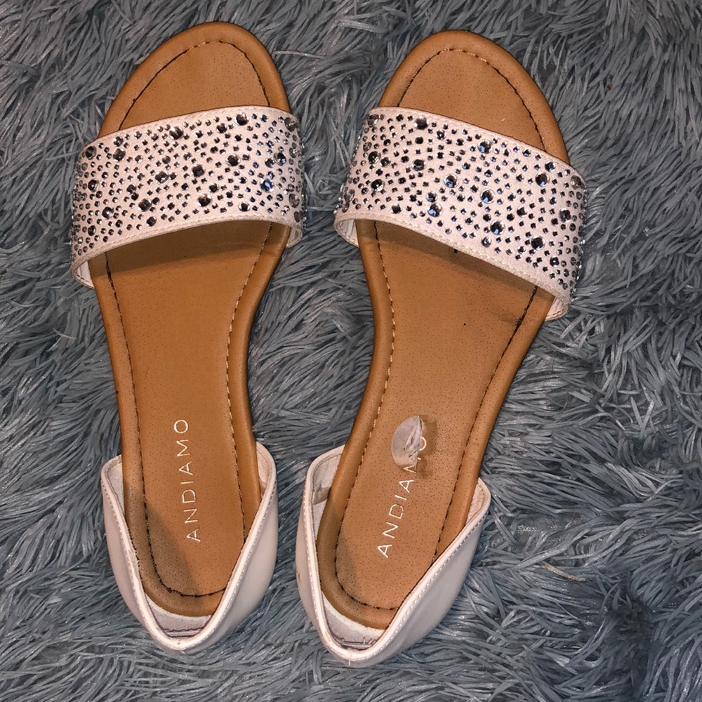 Bedazzled white slip on sandals
